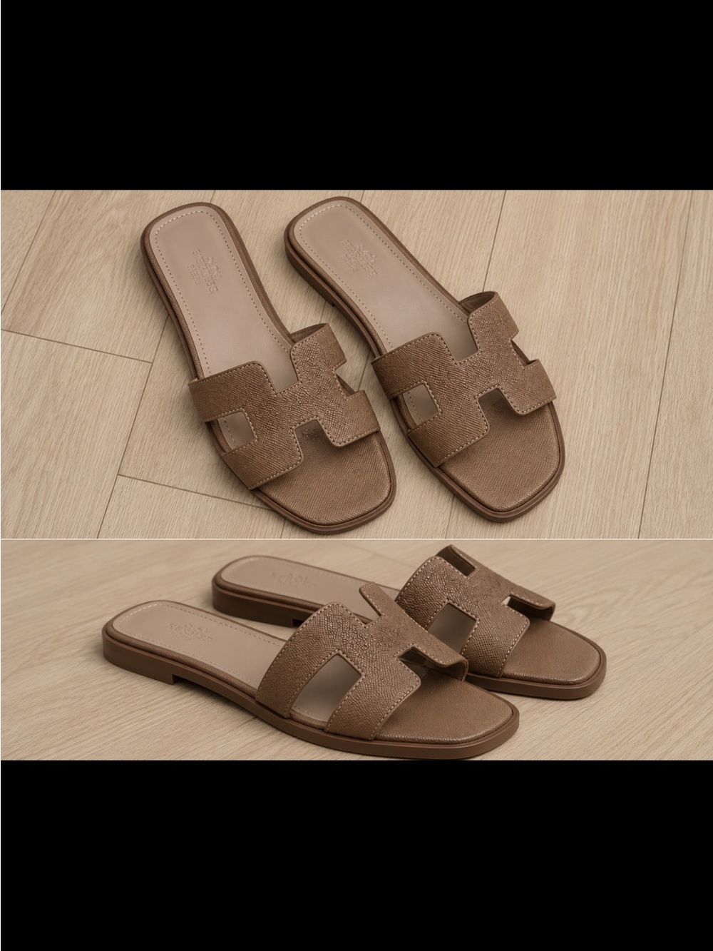 Hermes Tan Brown H-Style Slide Sandals